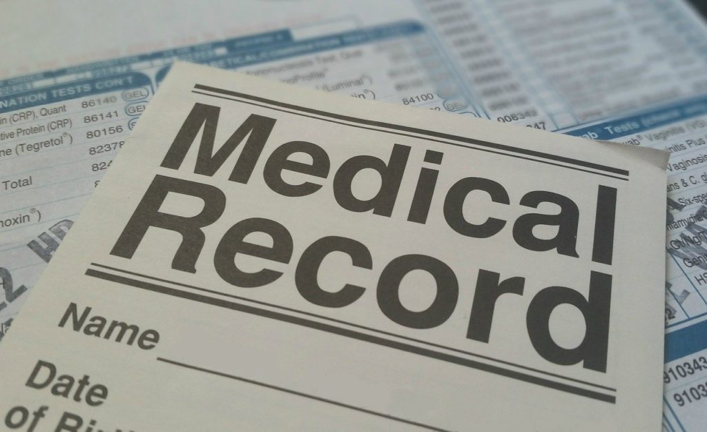 Paper that says medical record